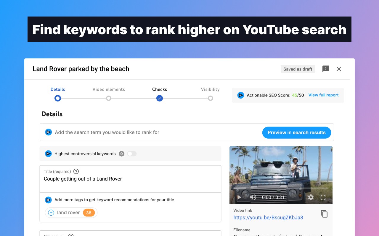 Vidiq Vision For Youtube 可協助您分析、優化和推廣您的 Youtube 影片
